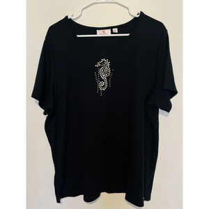 Quacker Factory Seahorse Top Women’s 1X Black Embellished Tee Beach Coastal